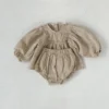 Ensemble Bébé Fille - Chemisier & Short à Carreaux – Abricot, 18-24 mois (90 cm)