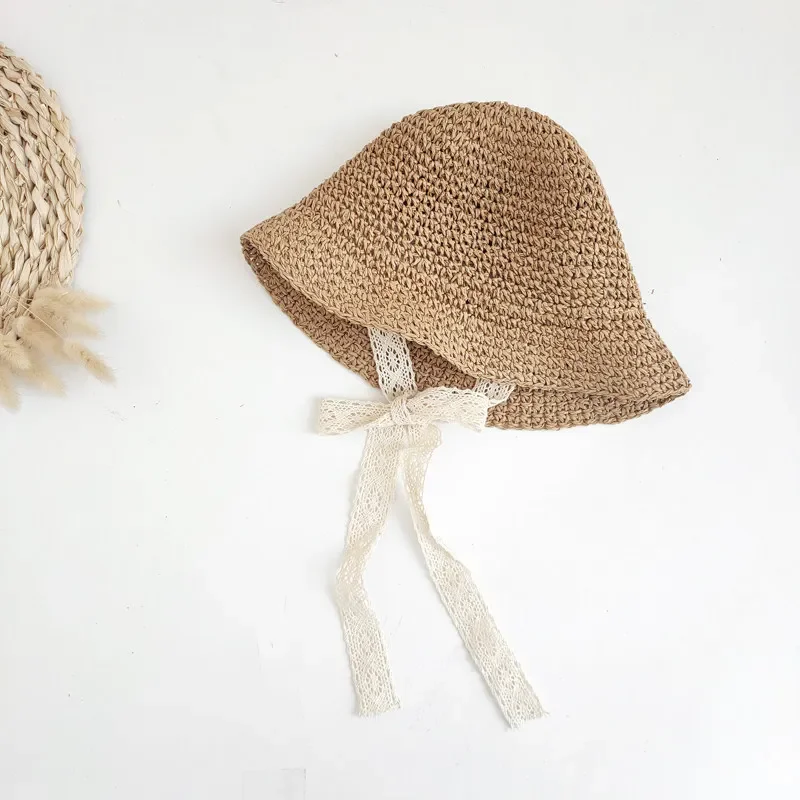 Chapeau de Paille Bébé & Enfant - Nœud en Dentelle – porté (vue 4)